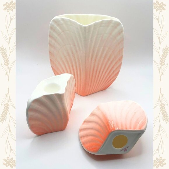Villeroy & Boch Ocean Coral Clam Shell Vase and Matching Candlesticks - Picture 1 of 3